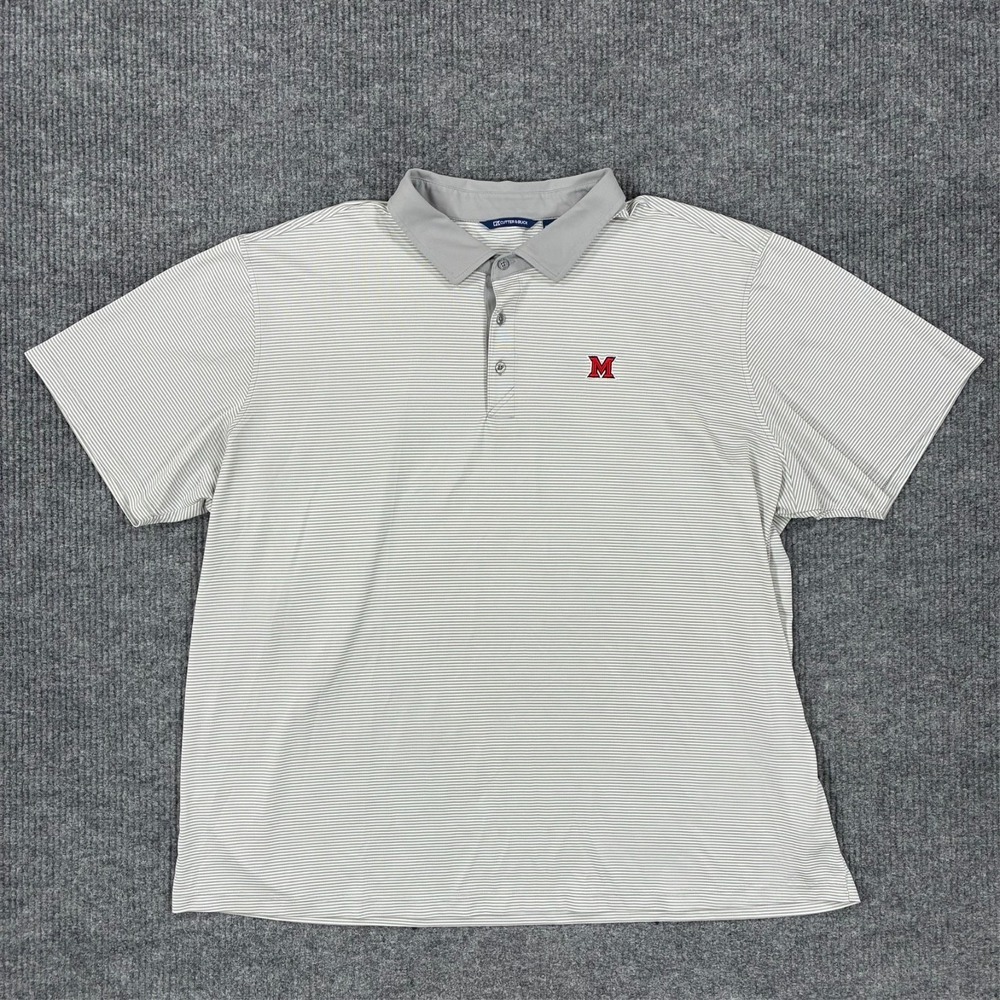 Cutter &‎ Buck Polo Shirt Mens Size 4XB Gray Striped Short Sleeve Casual